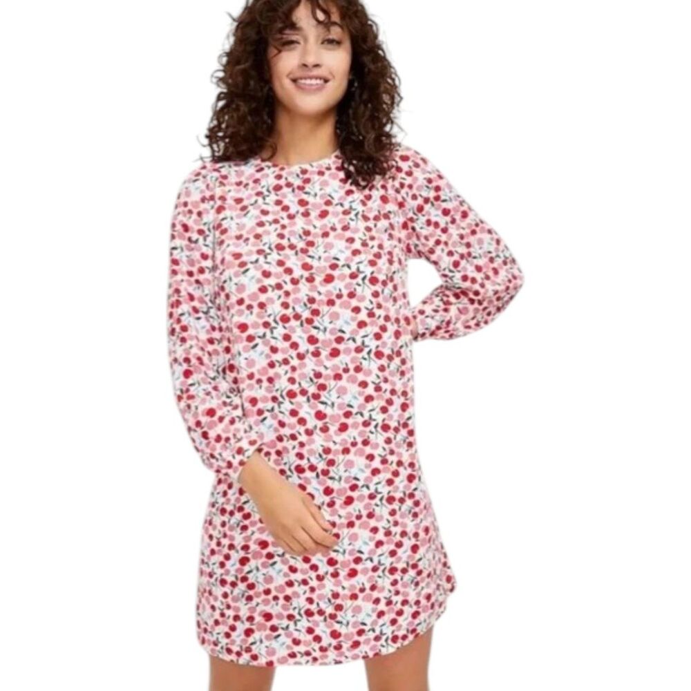 Cherry Print Dress XS Pockets 3/4 Sleeve Cute Summer Travel BBQ Party Mini Loft